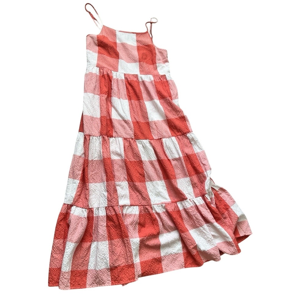 Lou & Grey XS Plaid Check Sleeveless Tiered Smocked Dress with Pockets